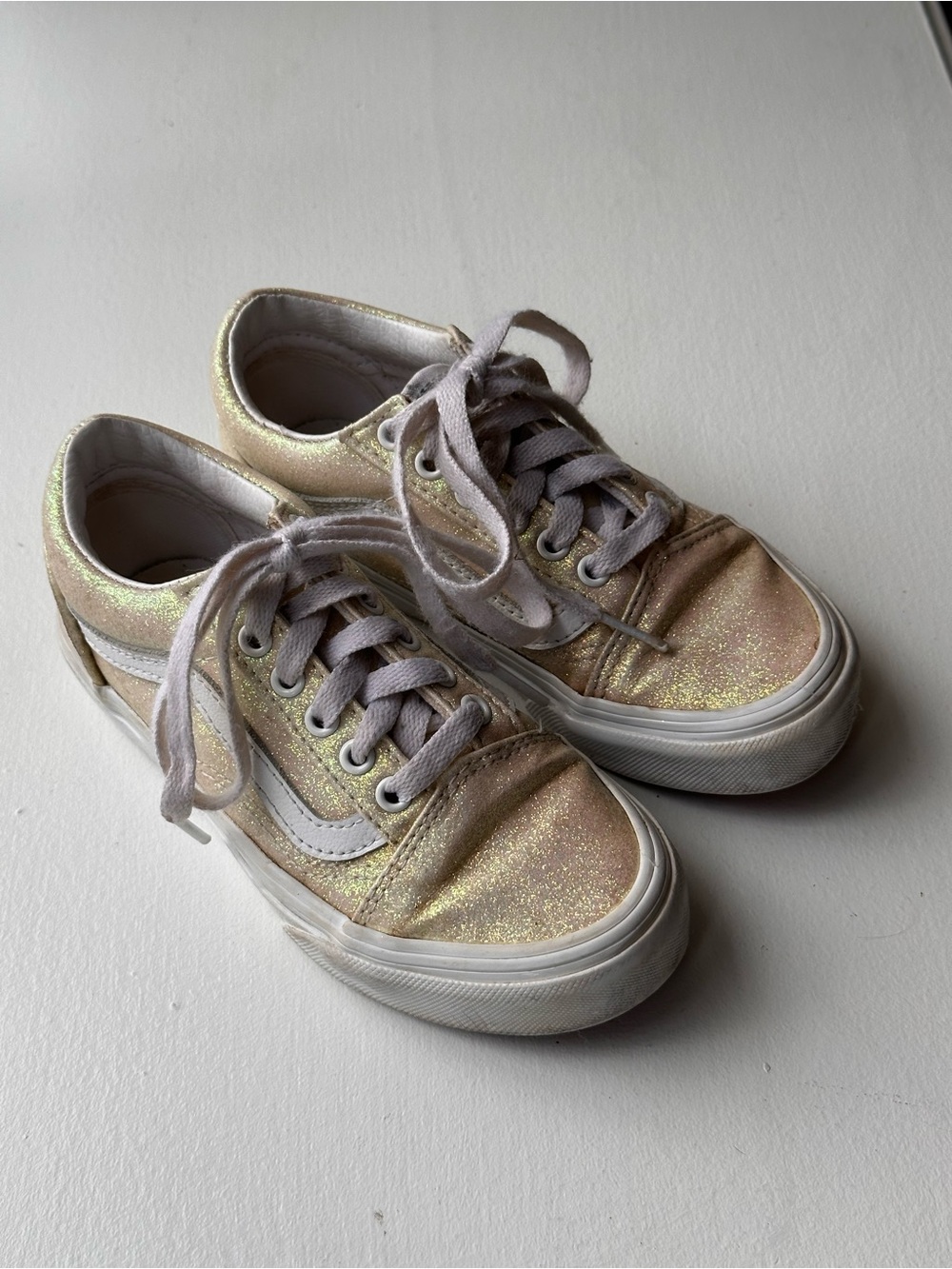 Vans Kids Glittery Gold Skate Sneakers size 13